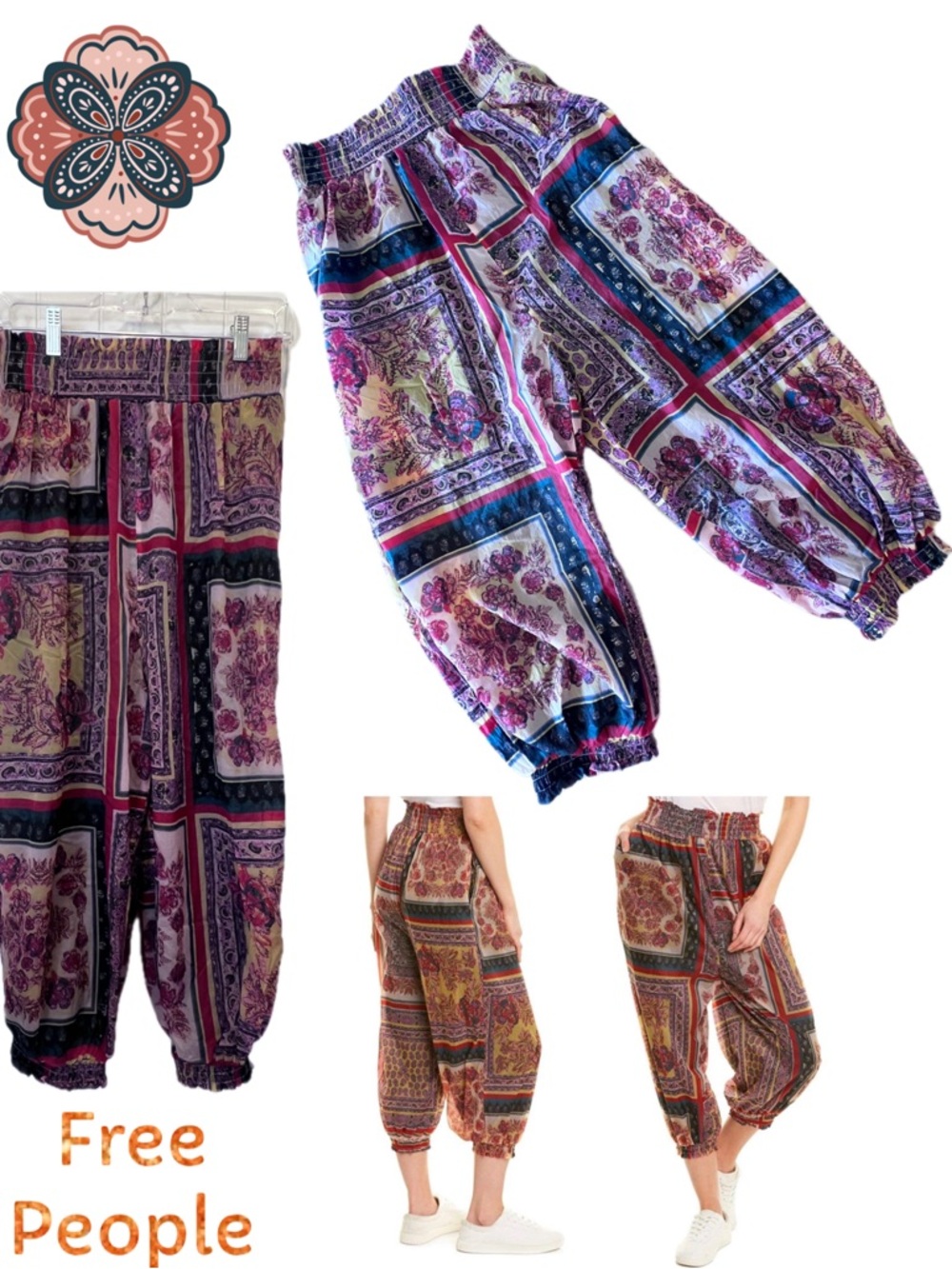 Free People Sashay My Way Pants Balloon Harem Jogger Patchwork Pockets Small